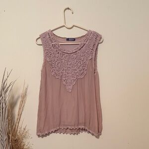 Anthropologie 100% silk Mauve Crochet Detail Blouse